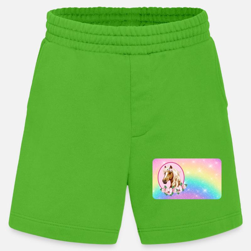 Pferd mit Blumen und Glitter Regenbogen - Heavyweight Shorts - made by SPREAD - Apple Neon