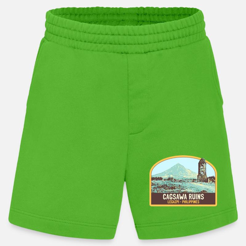 Ruinen von Cagsawa, Vulkan Mayon, Philippinen - Heavyweight Shorts - made by SPREAD  - Apple Neon