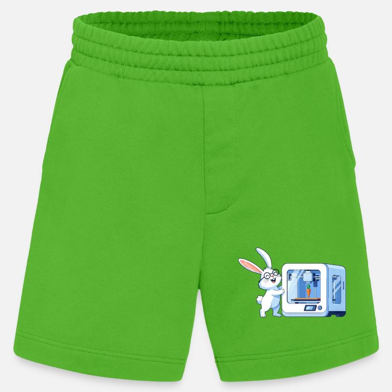 Funny Rabbit Nerd Programmer 3D Printer - Heavyweight Shorts - made by SPREAD  - Apple Neon