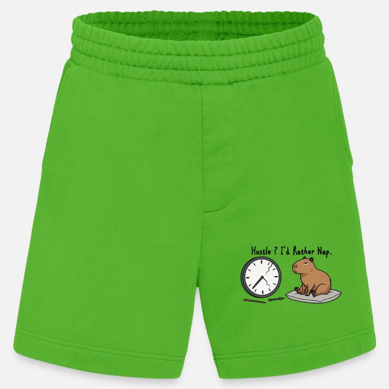Capybara Nap Humor Broken Clock - Heavyweight Shorts - made by SPREAD  - Apple Neon
