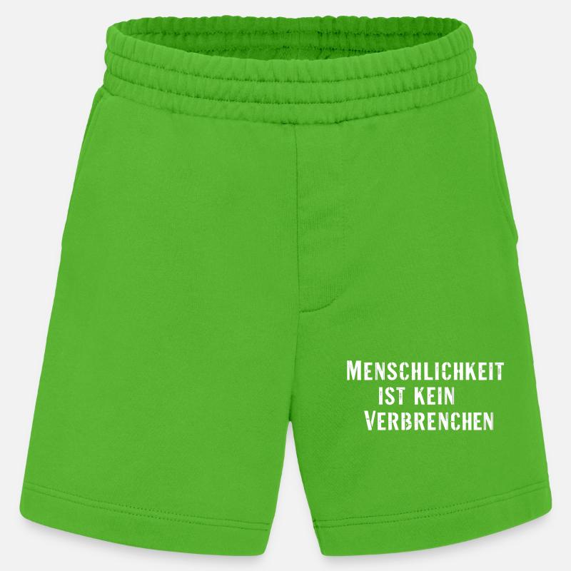 Statement Spruch Menschlichkeit kein Verbrechen - Heavyweight Shorts - made by SPREAD  - Apple Neon
