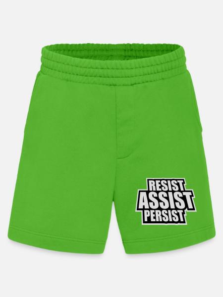 Resist Assist Persist Activism Motivation Logo - Heavyweight Shorts - made by SPREAD - Apple Neon