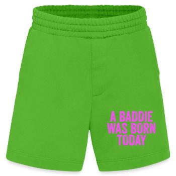 Ein Bösewicht wurde heute geboren – Geburtstags-Bö - Heavyweight Shorts - made by SPREAD  - Apple Neon - Vorne