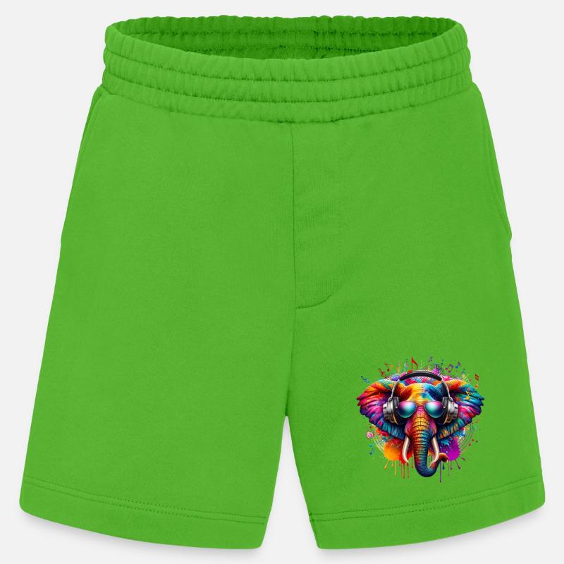 Bunter Elefant mit Kopfhörern - Heavyweight Shorts - made by SPREAD - Apple Neon