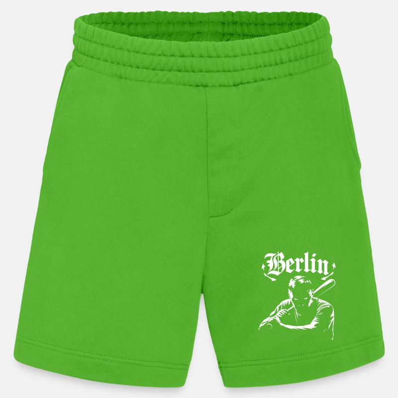 Berlin graphics with shadow effect - Heavyweight Shorts - made by SPREAD - Apple Neon