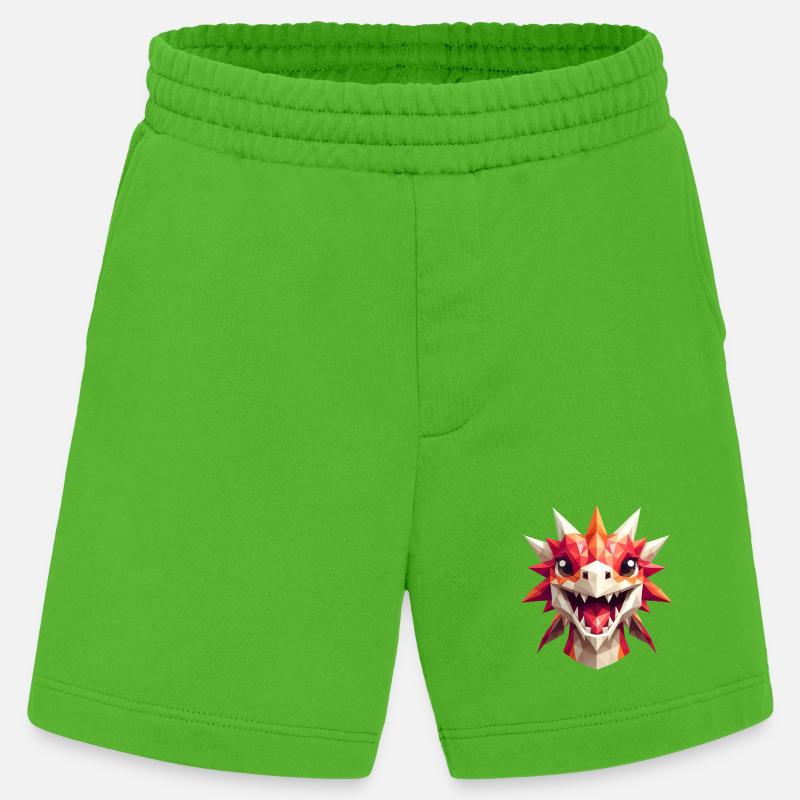 Ein lachender Drache im Polygon-Stil - Heavyweight Shorts - made by SPREAD - Apple Neon