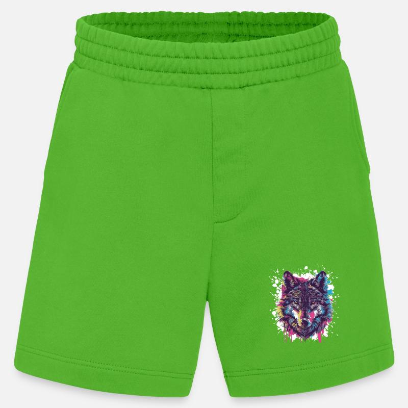 Wolf Tier Farbklecks - Heavyweight Shorts - made by SPREAD - Apple Neon