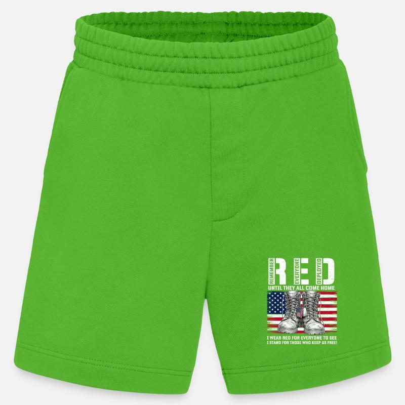RED Friday Remember Everyone Deployed Home - Heavyweight Shorts - made by SPREAD  - Apple Neon