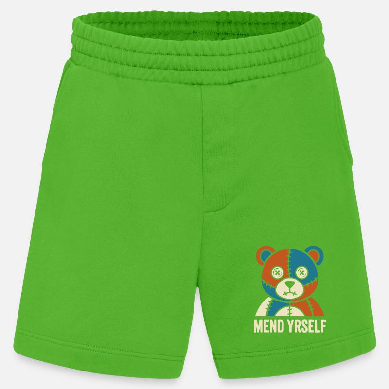Patchwork Bear: Stitches & Contrast - Heavyweight Shorts - made by SPREAD - Apple Neon