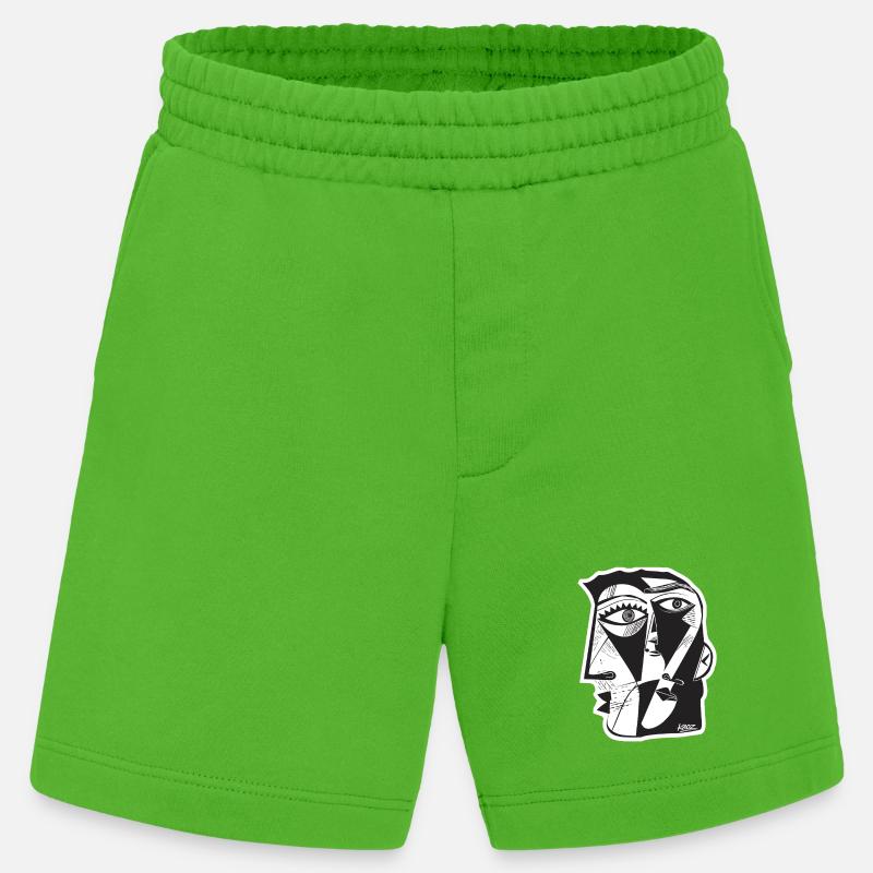 Cubist Face Linework - Heavyweight Shorts - made by SPREAD - Apple Neon