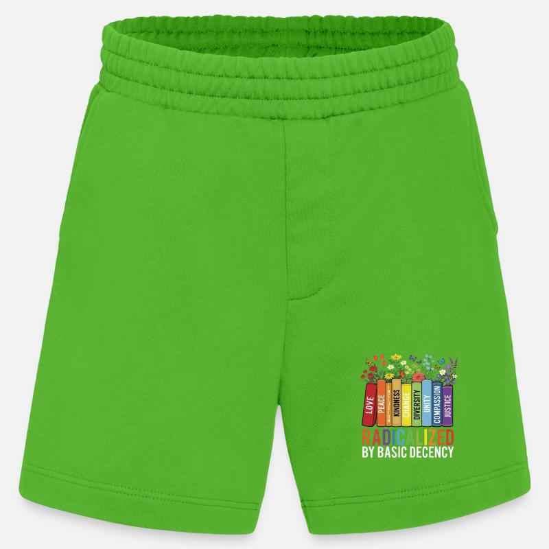 Radicalized Basic Decency Kindness Equality  - Heavyweight Shorts - made by SPREAD  - Apple Neon