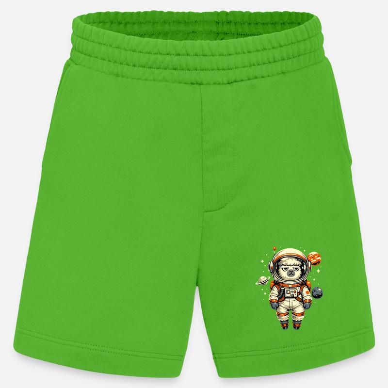 Grumpy Alpaca Astronaut in Space - Heavyweight Shorts - made by SPREAD  - Apple Neon