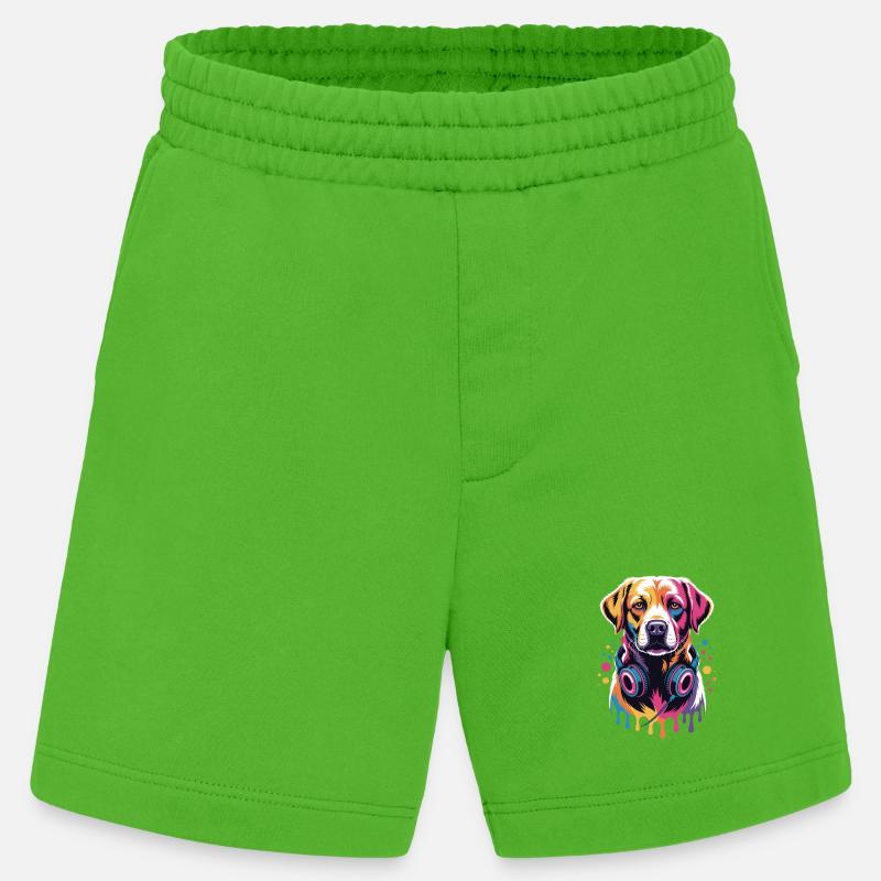 Labrador mit Kopfhörern - Heavyweight Shorts - made by SPREAD - Apple Neon