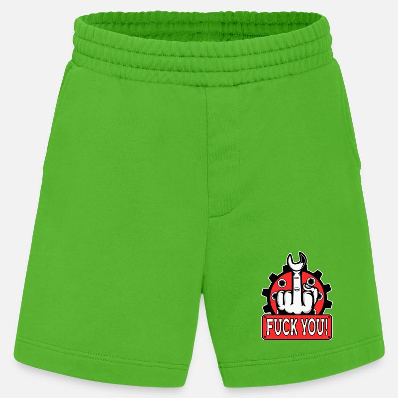 Provocative middle finger statement - Heavyweight Shorts - made by SPREAD - Apple Neon