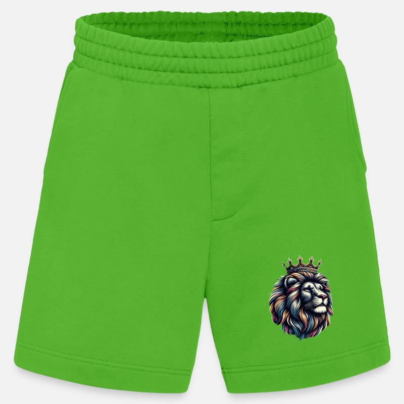 Ein bunter Löwe mit einer Krone - Heavyweight Shorts - made by SPREAD  - Apple Neon