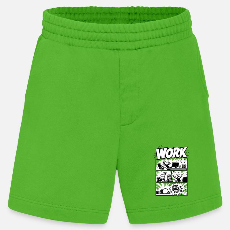 Work Sucks Repeat Comic - Heavyweight Shorts - made by SPREAD - Apple Neon