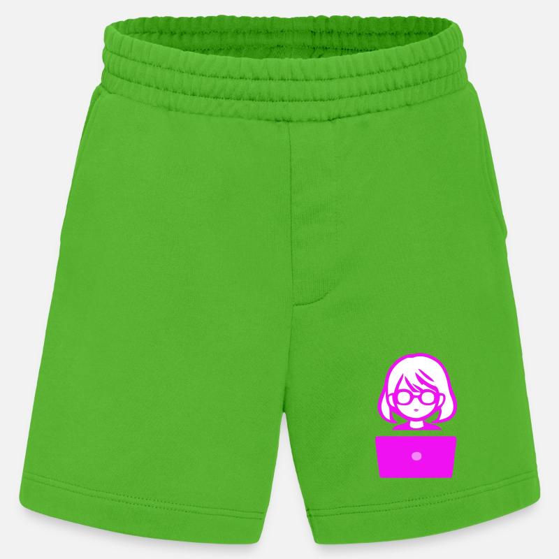 Woman with Computer Programmer Coder - Heavyweight Shorts - made by SPREAD  - Apple Neon