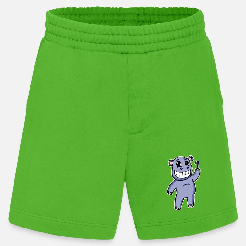 Hippo with toothbrush - Heavyweight Shorts - made by SPREAD  - Apple Neon