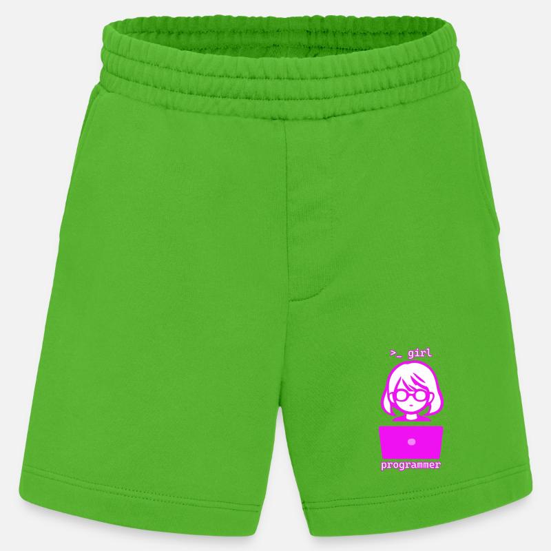 Frau mit Computer girl programmer - Heavyweight Shorts - made by SPREAD  - Apple Neon