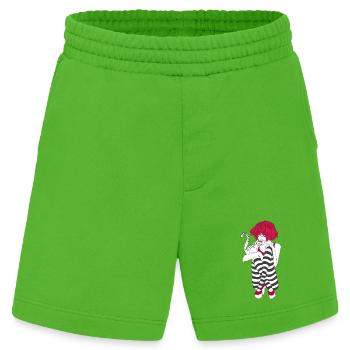 Mädchen, rote Haare im Streifen-Look mit Katze - Heavyweight Shorts - made by SPREAD  - Apple Neon - Vorne