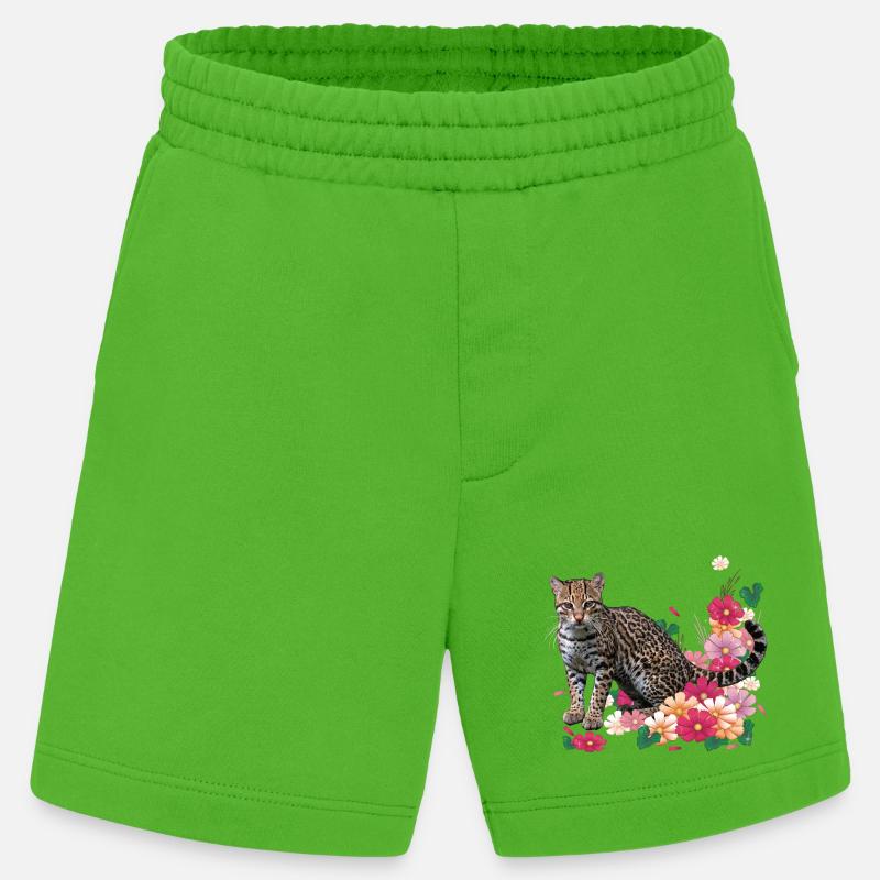 Léopard fleuri avec des fleurs - Short bio épais fabriqué en UE - Apple Neon