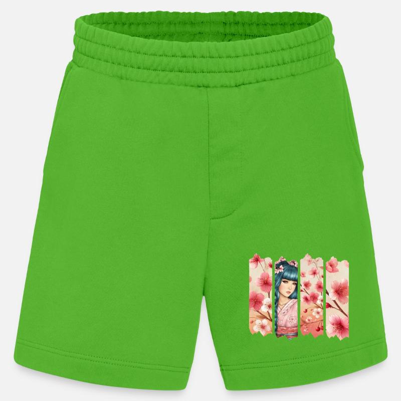 Kirschblüten Kimono Panel Portrait - Heavyweight Shorts - made by SPREAD  - Apple Neon