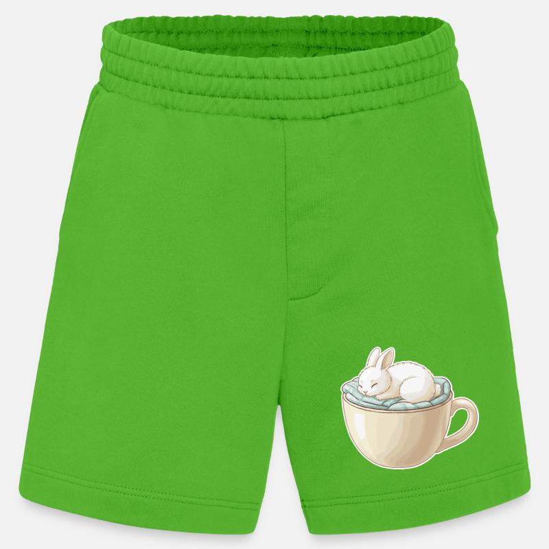 Sleeping rabbit in a cup - Heavyweight Shorts - made by SPREAD - Apple Neon
