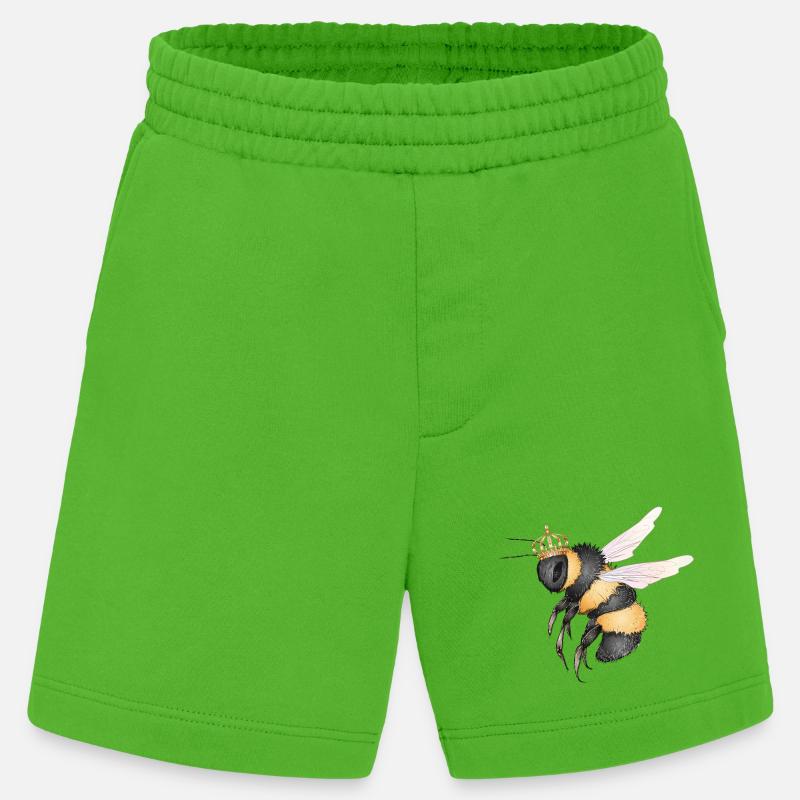Zeichnung einer fliegenden Hummel mit Krone - Heavyweight Shorts - made by SPREAD  - Apple Neon