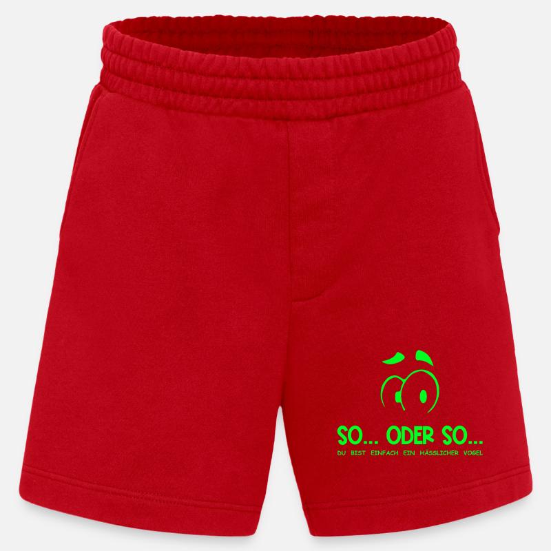 So...Oder So: Hässlicher Vogel - Neongrün - Heavyweight Shorts - made by SPREAD  - Rot