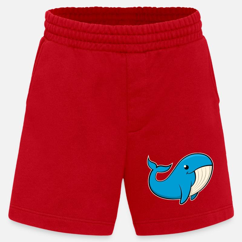 Image joyeuse d’une baleine bleue - Short bio épais fabriqué en UE - rouge
