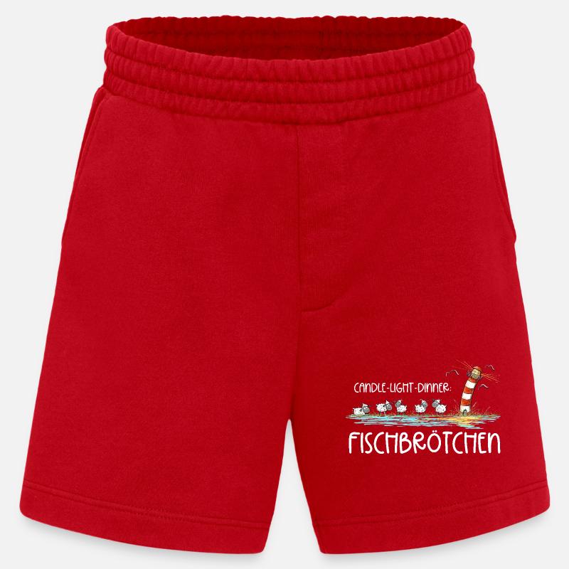 Candle Light Dinner Fischbrötchen Meer Spruch - Heavyweight Shorts - made by SPREAD - Rot