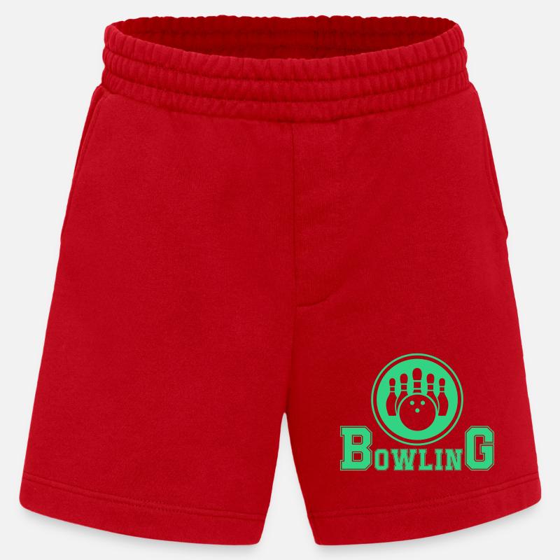 Conception de main de bowling rétro - Short bio épais fabriqué en UE - rouge