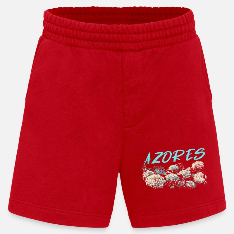 Azores Hydrangea, Blue Hydrangeas - Heavyweight Shorts - made by SPREAD - red