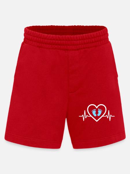 Pregnancy Announcement Heart Blue Footprints Boy - Heavyweight Shorts - made by SPREAD  - red