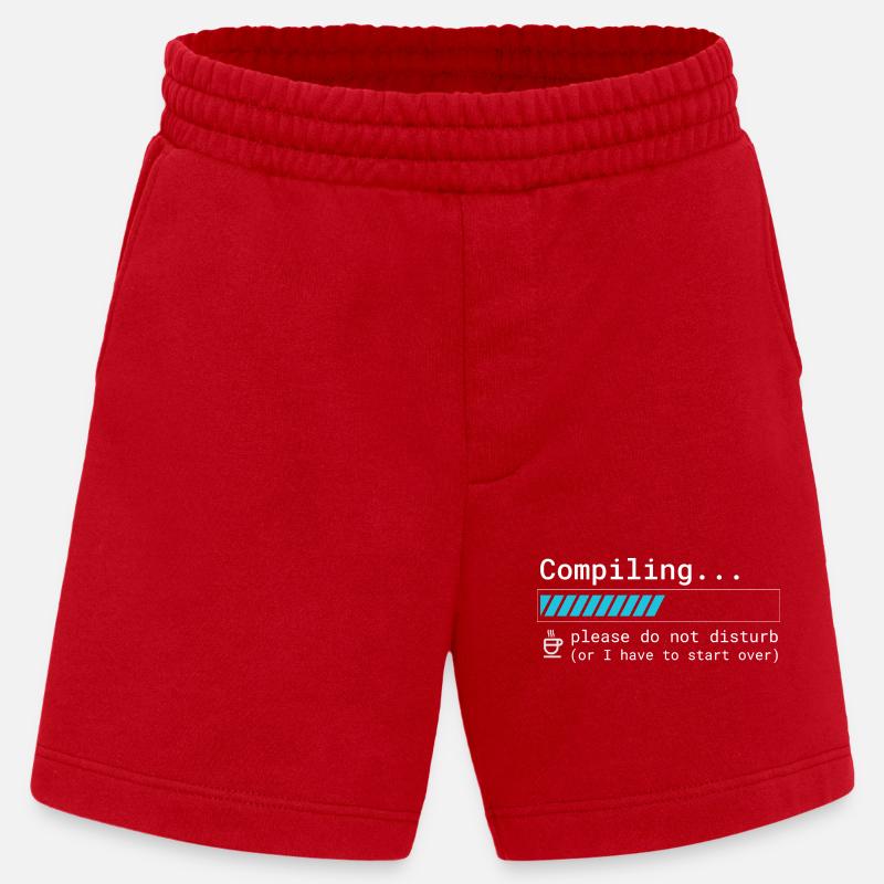 Lustiges Programmierer T-Shirt - Compiling Please  - Heavyweight Shorts - made by SPREAD  - Rot