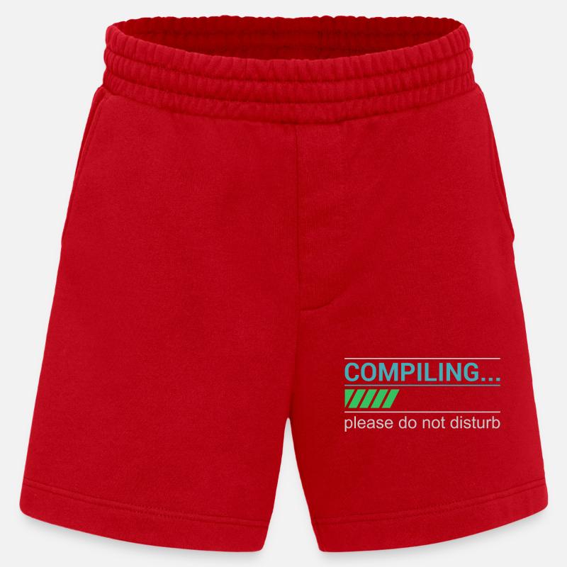Lustiges Programmierer T-Shirt - Compiling Please - Heavyweight Shorts - made by SPREAD  - Rot