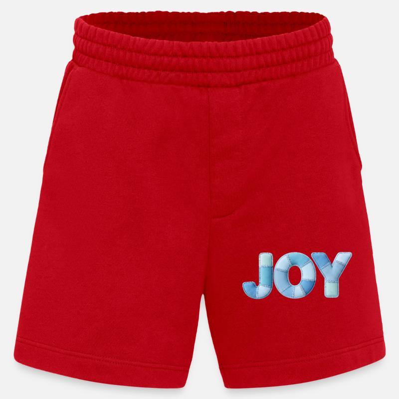 Lettrage Joyeuse en patchwork bleu - Short bio épais fabriqué en UE - rouge