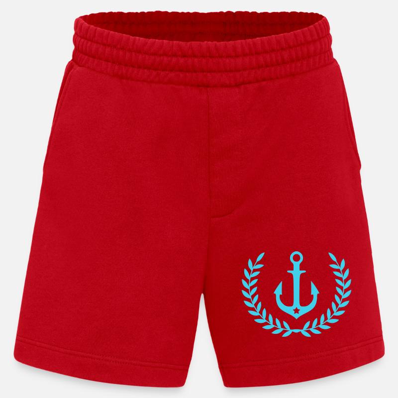 Emblème nautique de couronne d’ancre - Short bio épais fabriqué en UE - rouge