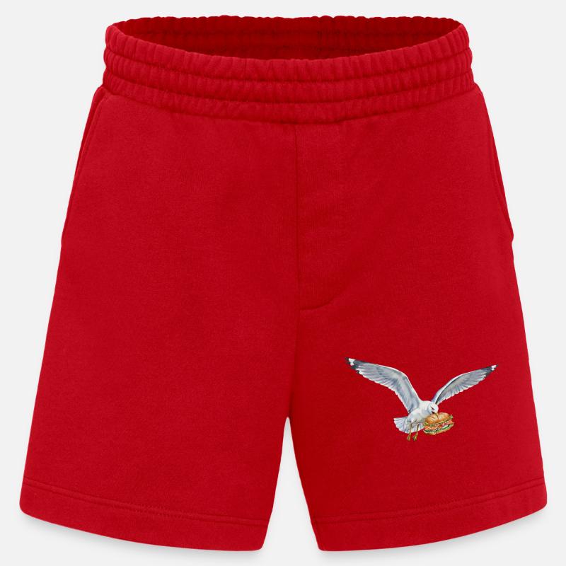 Funny Seagull Steals Fish Rolls Beach - Heavyweight Shorts - made by SPREAD  - red