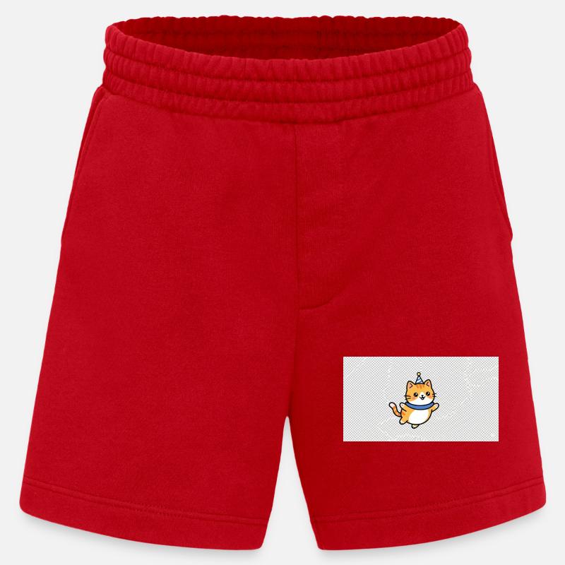 Festive kitten with blue hat - Heavyweight Shorts - made by SPREAD  - red