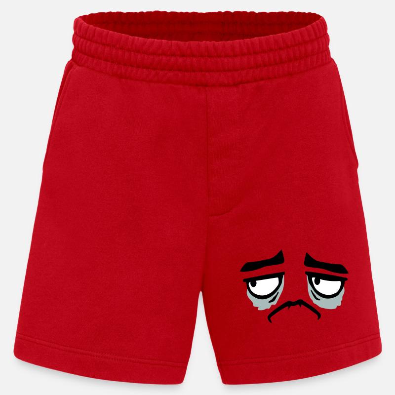 Grumpy sad disappointed face funny - Heavyweight Shorts - made by SPREAD - red