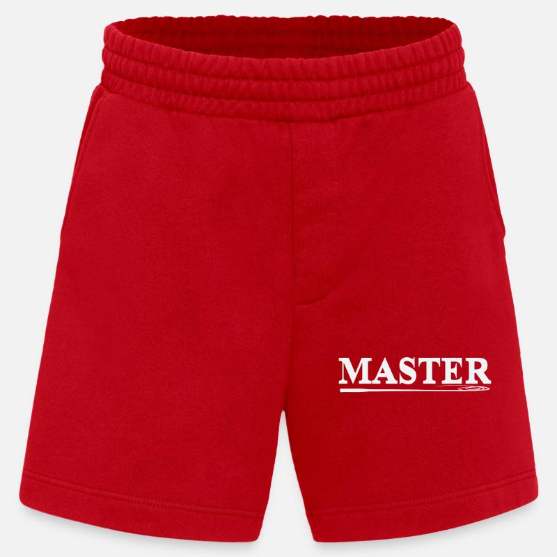 MASTER Whip Logo in White – BDSM Bold Statement - Heavyweight Shorts - made by SPREAD  - red