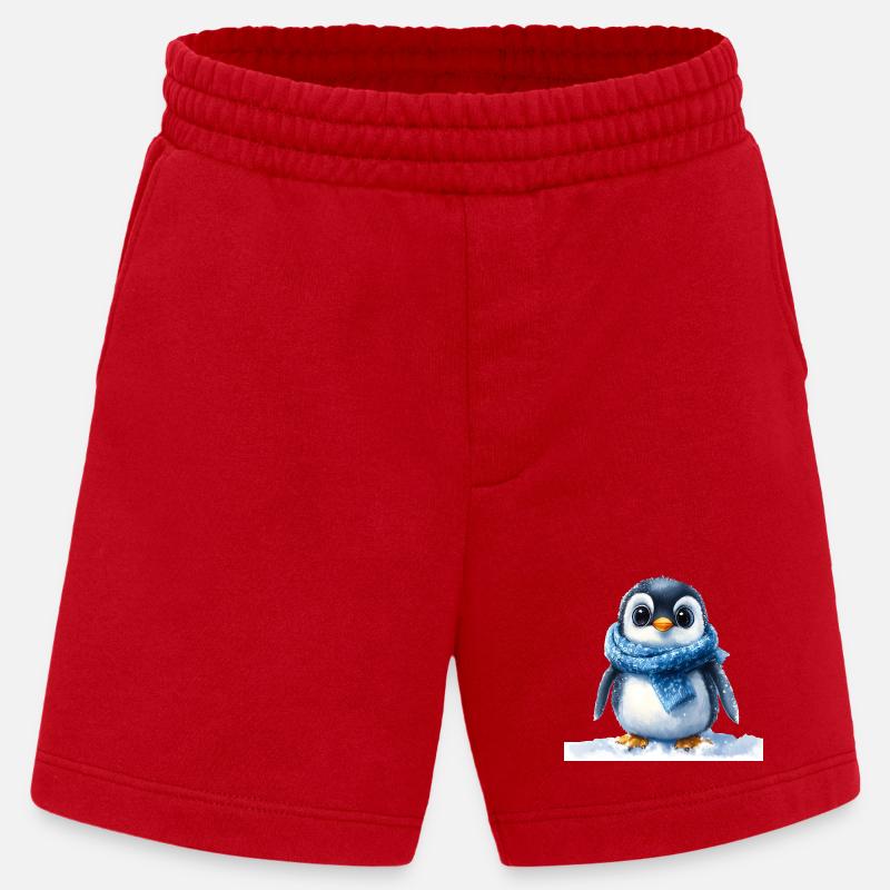 Cute penguin with winter accessory - Heavyweight Shorts - made by SPREAD - red