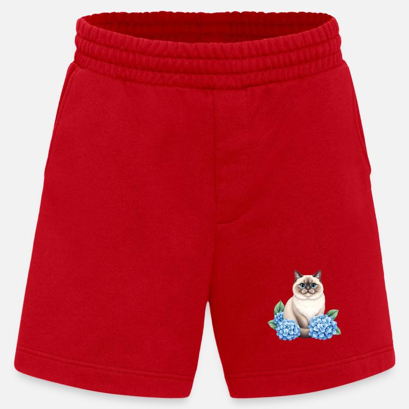 Cute Ragdoll Cat with Blue Hydrangeas - Heavyweight Shorts - made by SPREAD  - Rot