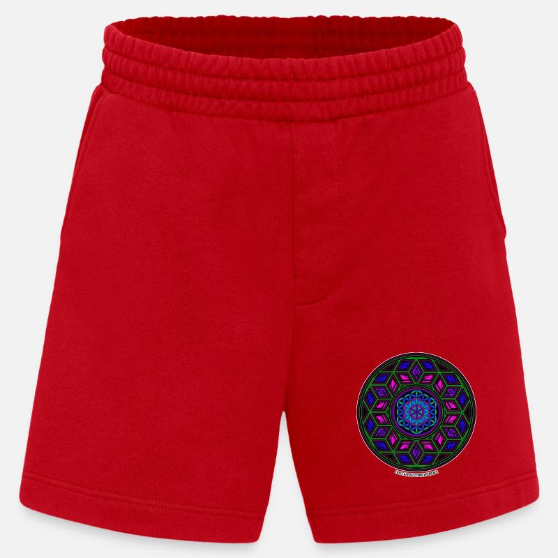 Fractal Evolution Experience Kaleidoscope Mandala - Heavyweight Shorts - made by SPREAD  - red