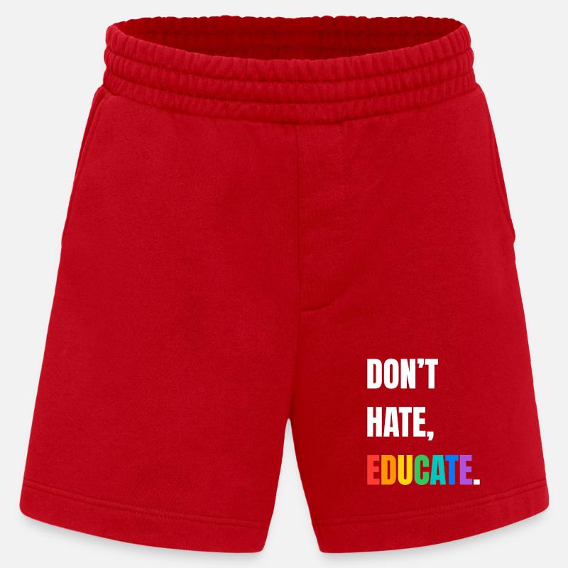 Dont Hate Educate Rainbow Font - Heavyweight Shorts - made by SPREAD - red