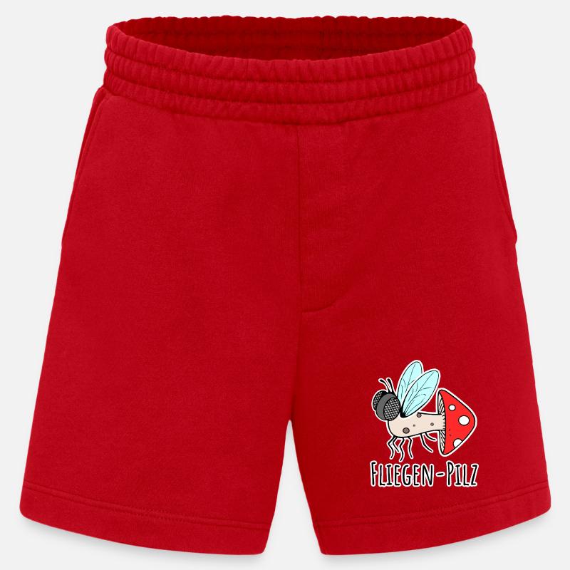 Fly agaric - half fly, half mushroom - Heavyweight Shorts - made by SPREAD - red