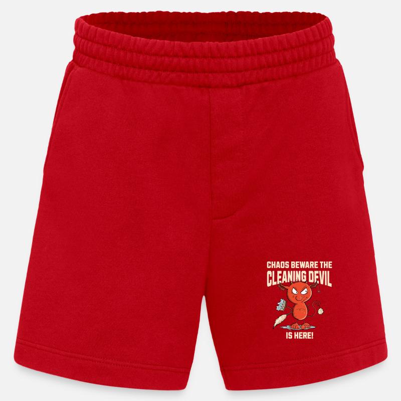Funny Cleaning Devil Cleaning Cleaner Saying - Heavyweight Shorts - made by SPREAD - red