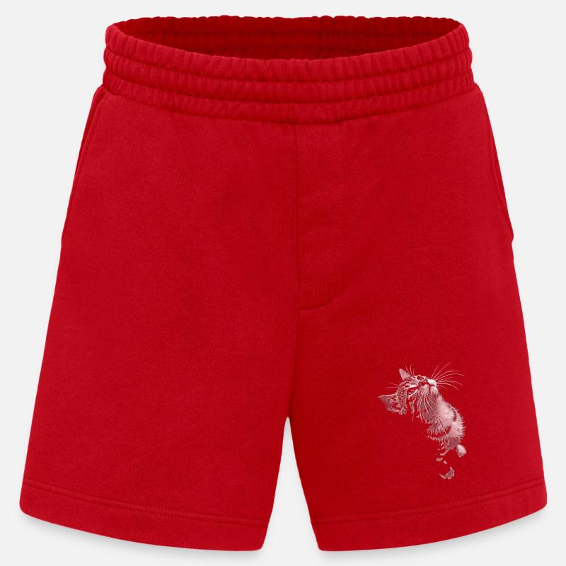 Grayscale Cat Purring Look - Heavyweight Shorts - made by SPREAD  - red