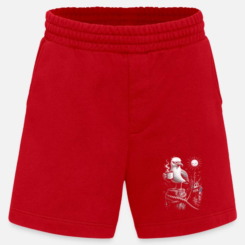 MOIN – Grumpy Seagull with Coffee - Heavyweight Shorts - made by SPREAD - red